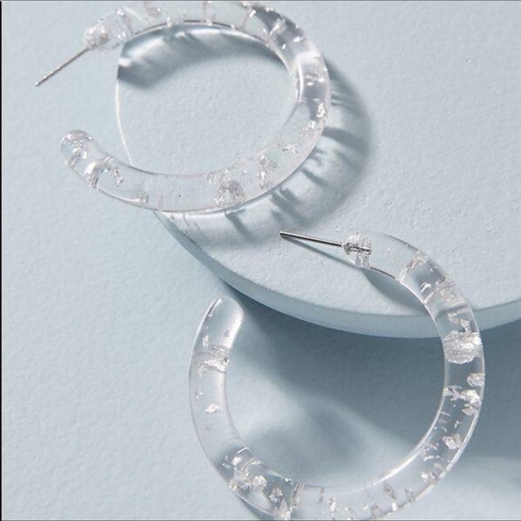 Anthropologie Jewelry - NWOT Anthropologie silver resin hoop earrings